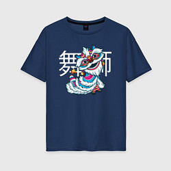 Футболка оверсайз женская Китайский танец льва, цвет: тёмно-синий
