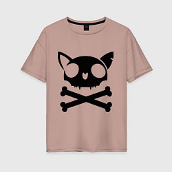 Женская футболка оверсайз Кошачий пиратскй флаг