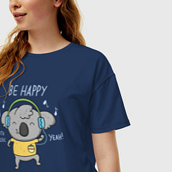 Футболка оверсайз женская Koala: Be Happy, цвет: тёмно-синий — фото 2