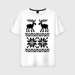 Женская футболка оверсайз Узор с оленями