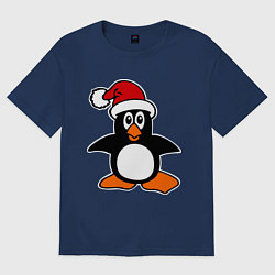 Футболка оверсайз женская Новогодний пингвин, цвет: тёмно-синий