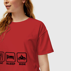 Футболка оверсайз женская Eat Sleep Ride, цвет: красный — фото 2