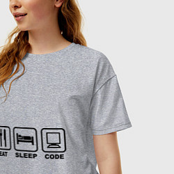 Футболка оверсайз женская Eat sleep code (Ешь, Спи, Программируй), цвет: меланж — фото 2