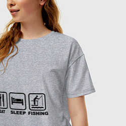 Футболка оверсайз женская Eat Sleep Fishing, цвет: меланж — фото 2