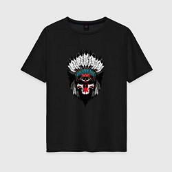 Женская футболка оверсайз Череп индейца в перьях