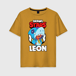 Футболка оверсайз женская BRAWL STARS LEON SHARK, цвет: горчичный