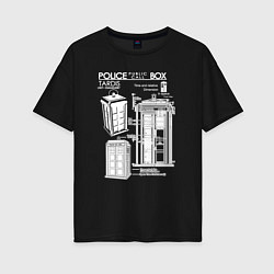 Футболка оверсайз женская Доктор Кто, ТАРДИС, цвет: черный