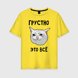 Женская футболка оверсайз Грустный котик