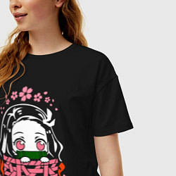 Футболка оверсайз женская Nezuko Kamado, цвет: черный — фото 2