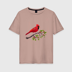 Женская футболка оверсайз Красный кардинал