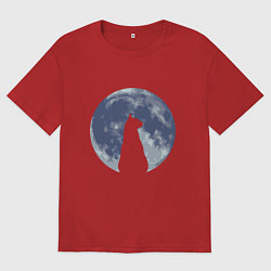 Футболка оверсайз женская Night Cat, цвет: красный