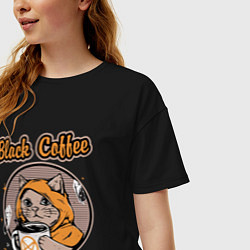 Футболка оверсайз женская Black Coffee Cat, цвет: черный — фото 2