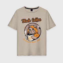 Женская футболка оверсайз Black Coffee Cat
