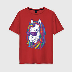 Футболка оверсайз женская Rasta Unicorn, цвет: красный