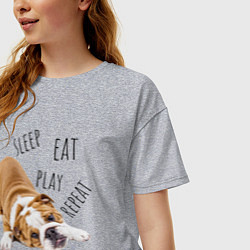 Футболка оверсайз женская Sleep Eat Play Repeat Бульдог, цвет: меланж — фото 2