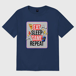 Футболка оверсайз женская EAT SLEEP GAME REPEAT, цвет: тёмно-синий