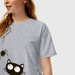 Футболка оверсайз женская Котик и паучек, цвет: меланж — фото 2