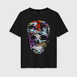 Футболка оверсайз женская Skull 2055, цвет: черный