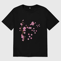 Футболка оверсайз женская Розовая сакура, цвет: черный