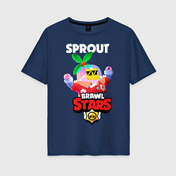 Футболка оверсайз женская BRAWL STARS TROPICAL SPROUT, цвет: тёмно-синий