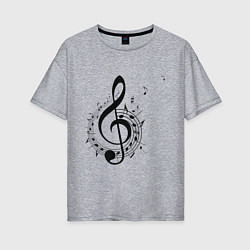 Женская футболка оверсайз Скрипичный ключ ноты по кругу