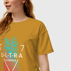 Футболка оверсайз женская Ананас с надписью Ultra summer, цвет: горчичный — фото 2