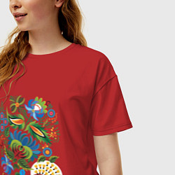 Футболка оверсайз женская Славянский орнамент, цвет: красный — фото 2