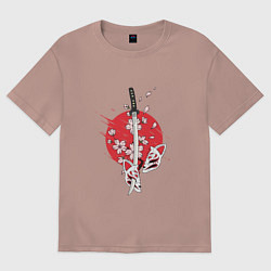 Футболка оверсайз женская Катана на фоне сакуры Z, цвет: пыльно-розовый