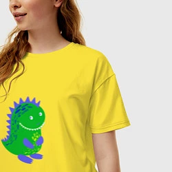 Футболка оверсайз женская Зеленый дракончик-динозаврик, цвет: желтый — фото 2