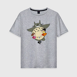 Женская футболка оверсайз Тоторо и девочки