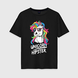 Футболка оверсайз женская Unicorn hipster, цвет: черный