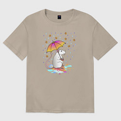 Футболка оверсайз женская Крыса под зонтиком, цвет: миндальный