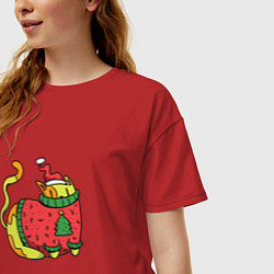 Футболка оверсайз женская Котик в свитере, цвет: красный — фото 2