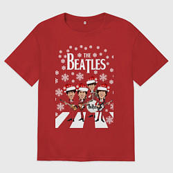 Женская футболка оверсайз Битлз Новогодний