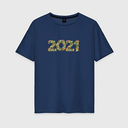 Футболка оверсайз женская Новый Год 2021, цвет: тёмно-синий
