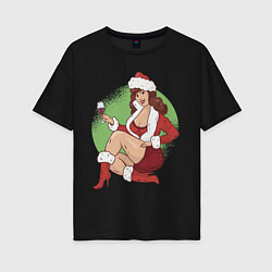 Женская футболка оверсайз Pin Up Girl Christmas