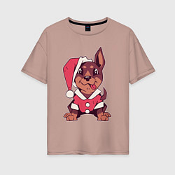 Женская футболка оверсайз Рождественский пёсик