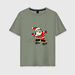 Женская футболка оверсайз Санта на скейтборде