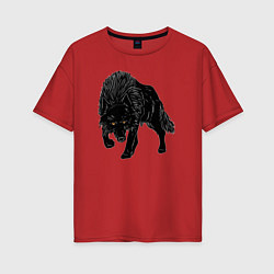 Женская футболка оверсайз Черный Волк