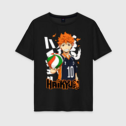 Футболка оверсайз женская ВОЛЕЙБОЛ!! HAIKYUU!!, цвет: черный