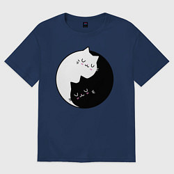 Футболка оверсайз женская Yin and Yang cats, цвет: тёмно-синий