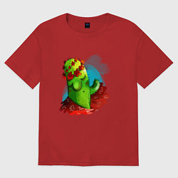 Футболка оверсайз женская Кактус, цвет: красный