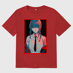 Женская футболка оверсайз Макима человек бензопила Red