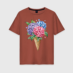 Женская футболка оверсайз Букет цветов в рожке