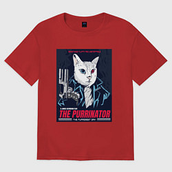 Футболка оверсайз женская Кот Терминатор пародия, цвет: красный