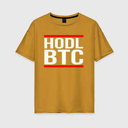 Футболка оверсайз женская БИТКОИН BITCOIN HODL BTC, цвет: горчичный