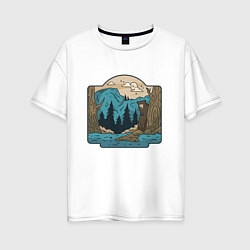 Женская футболка оверсайз Пейзаж дикого леса с медведем