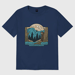 Футболка оверсайз женская Пейзаж дикого леса с медведем, цвет: тёмно-синий