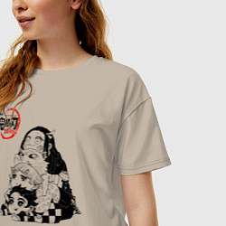 Футболка оверсайз женская Танджиро Зеницу Иноске Незуко, цвет: миндальный — фото 2