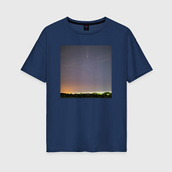 Футболка оверсайз женская Комета на фоне ночного неба, цвет: тёмно-синий